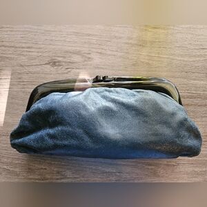 Vintage Dark Navy Blue Clutch Purse With Bakelit Handle
